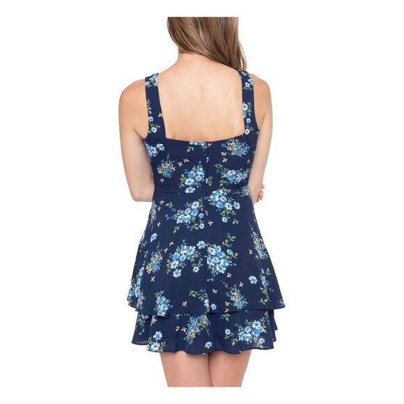 B DARLIN Womens Navy Low-back Round Neck Short Layered Dress 3\4 - Picture 2 of 3